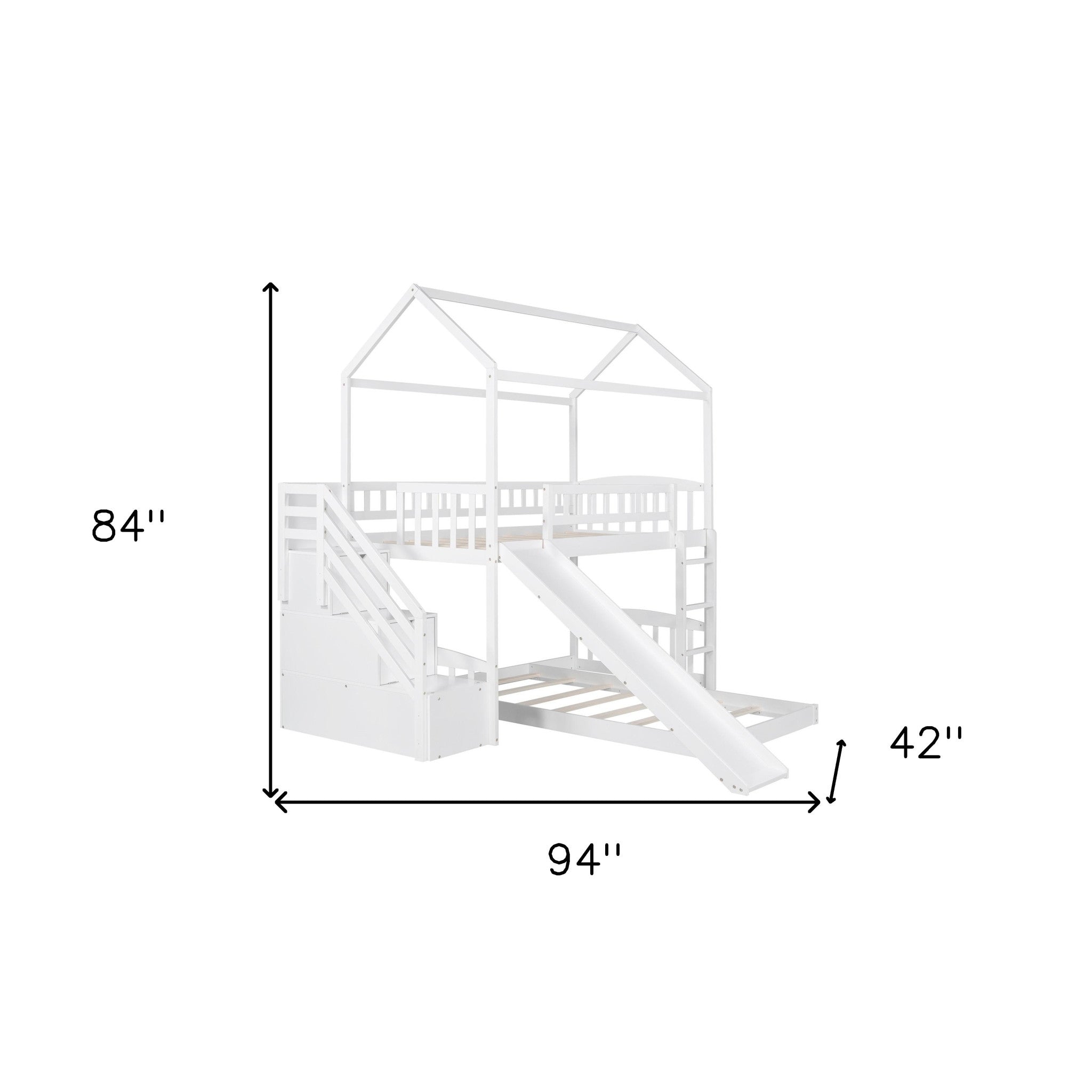 White Twin Over Twin PlayHouse Perpendicular Bunk Bed with Slide