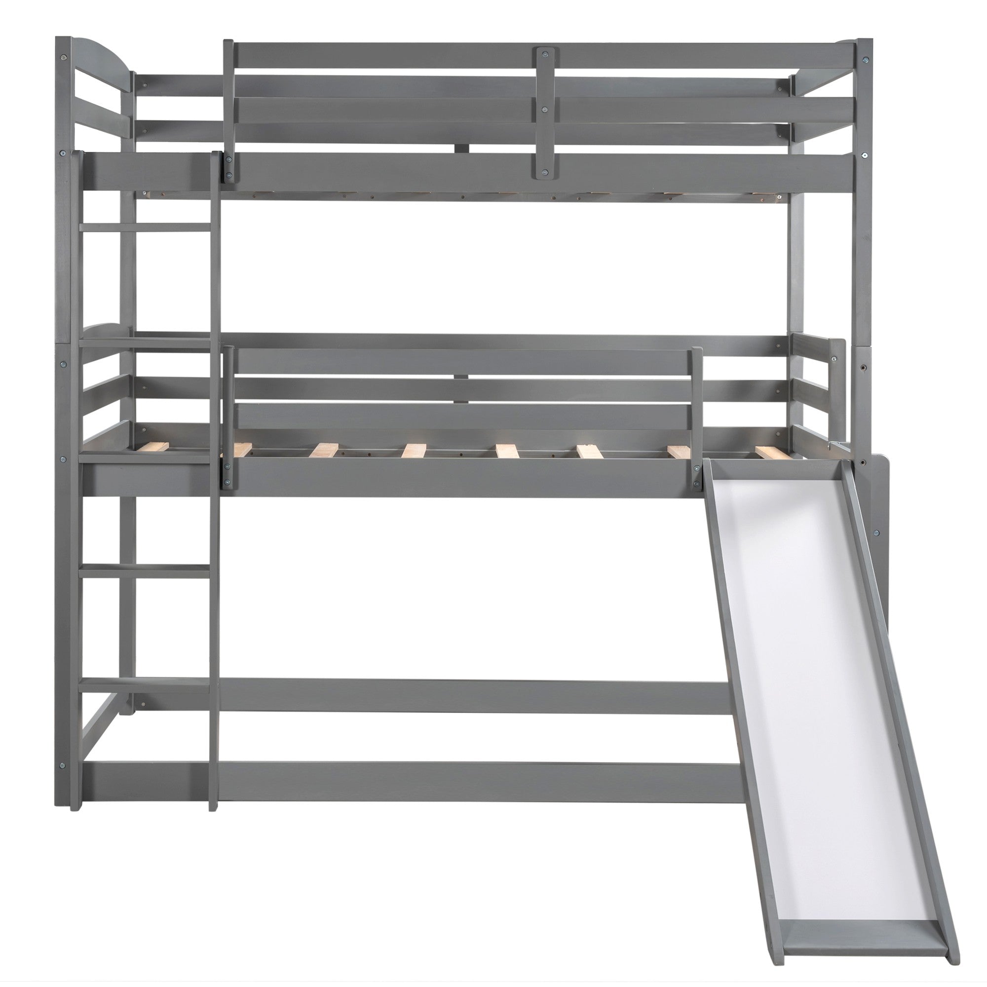 Gray Triple Bunk Twin Sized Bed with Slide