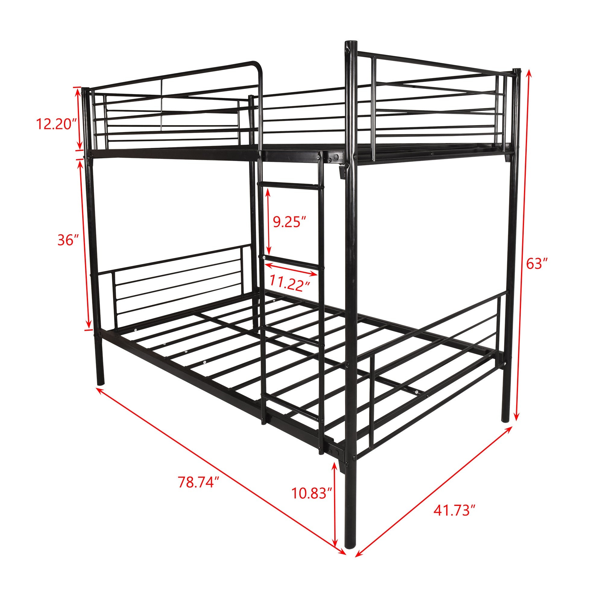 Black Heavy Duty Twin Over Twin Metal Bunk Bed with Ladder