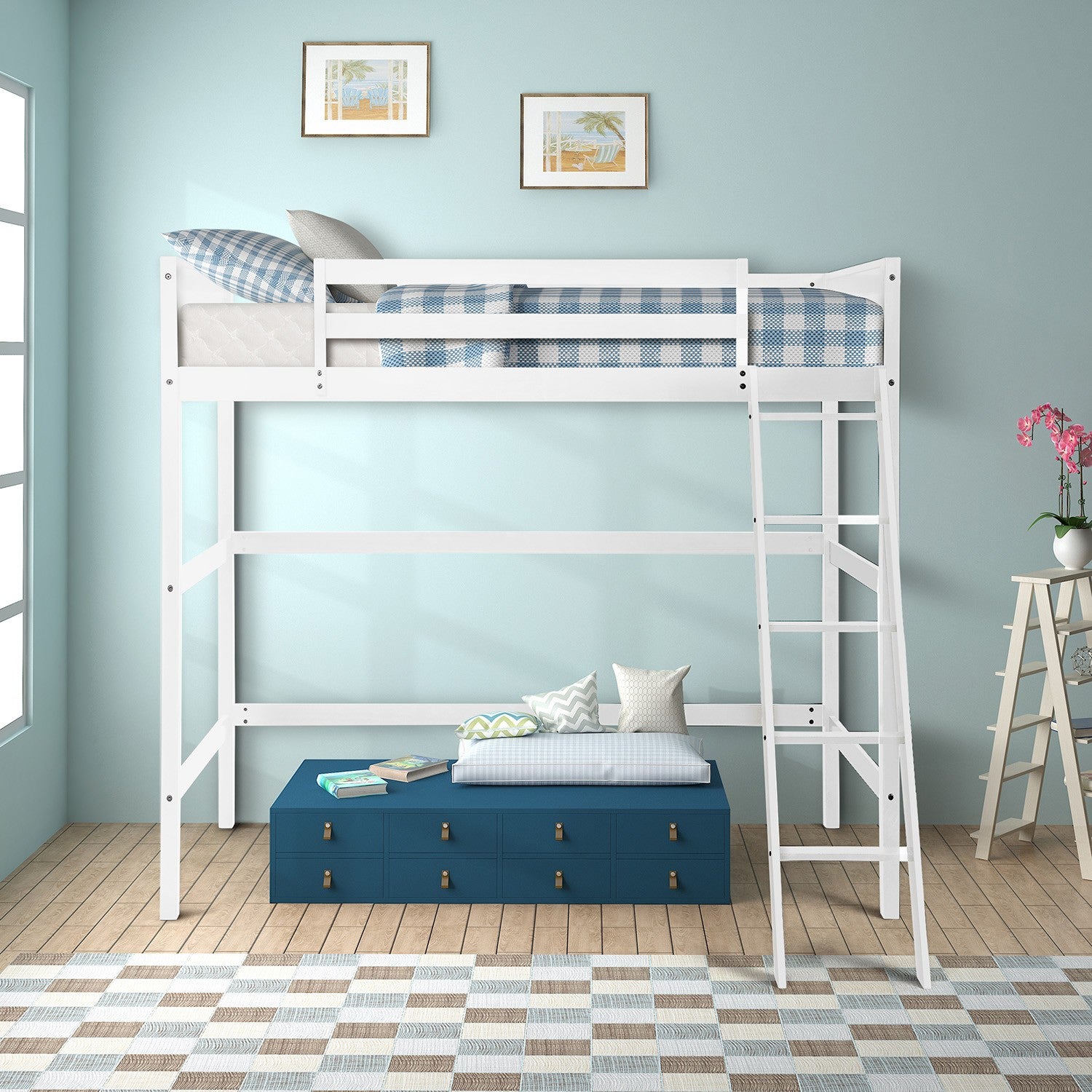 White Twin Size High Loft Bed