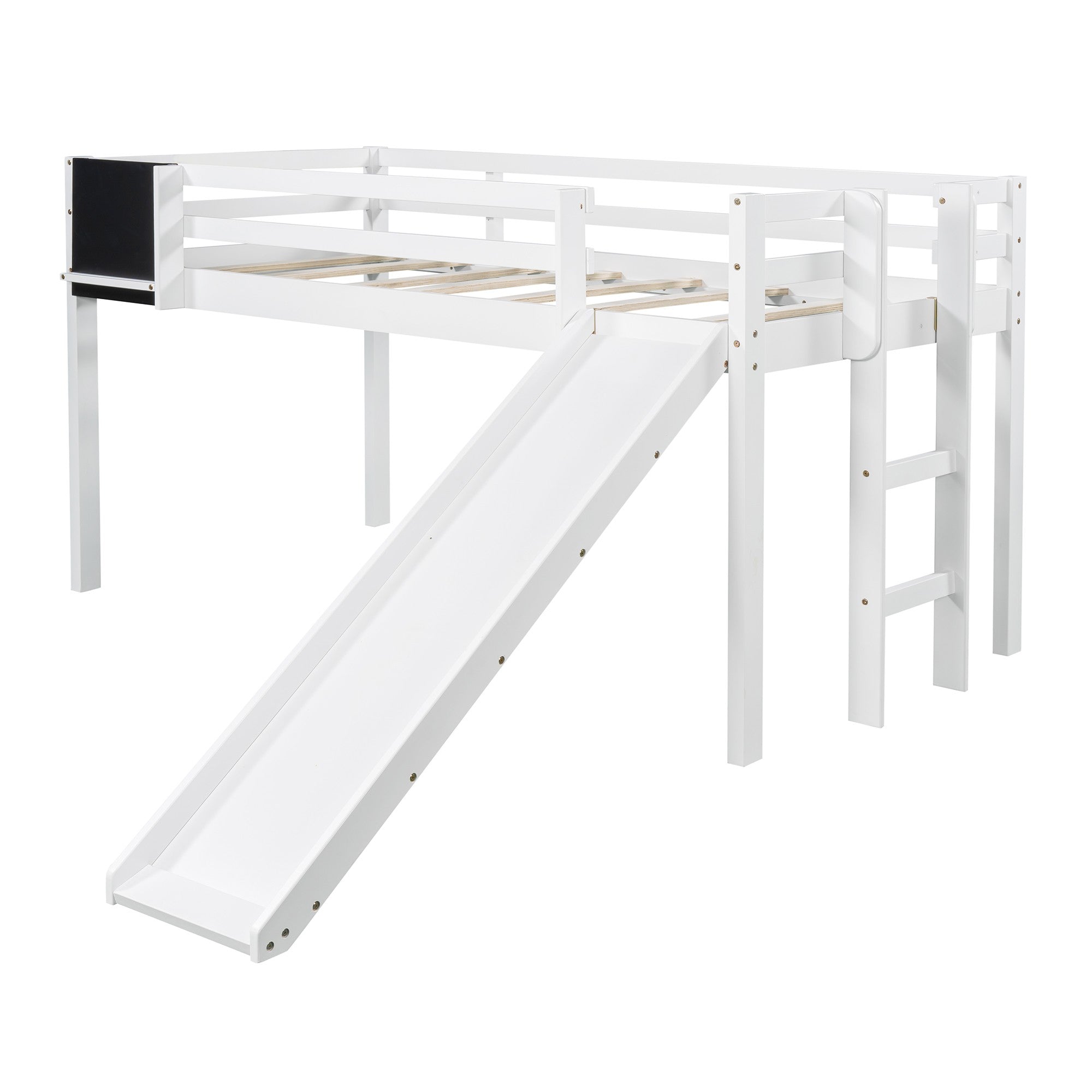 White Twin Loft Bed Bed Chalkboard and Slide