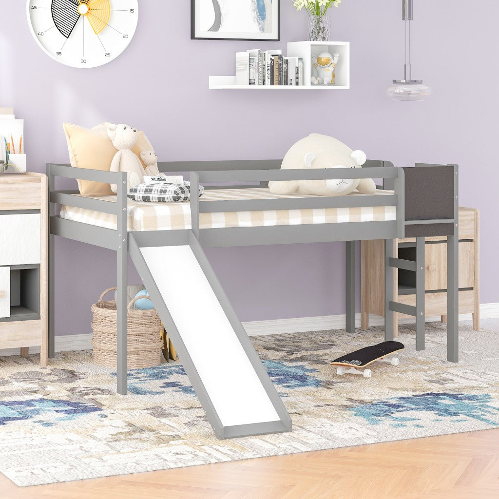Gray Twin Loft Bed Bed Chalkboard and Slide