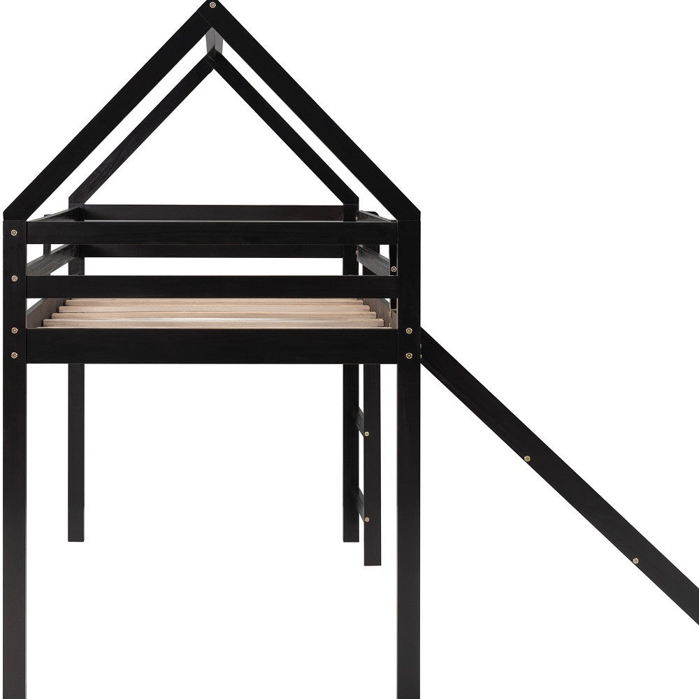 Brown Twin Size Slide House Loft Bed