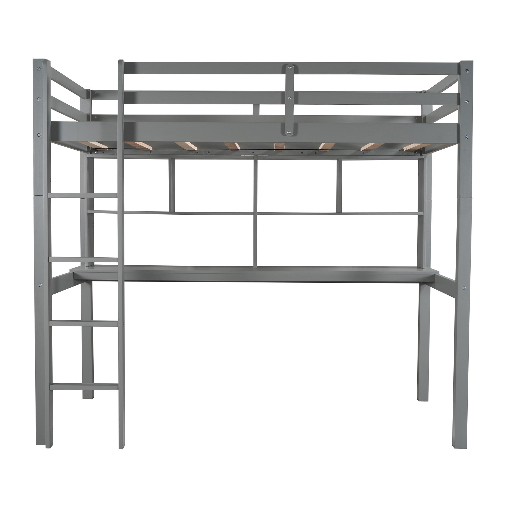Gray Twin Loft Bed With Desk and Shelves