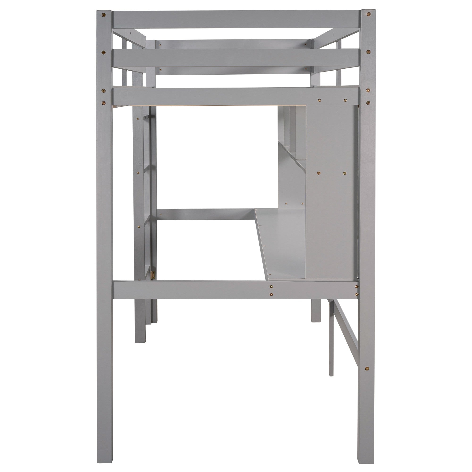 Minimalist Gray Twin Size Loft Bed with Built In Desk and Shelf