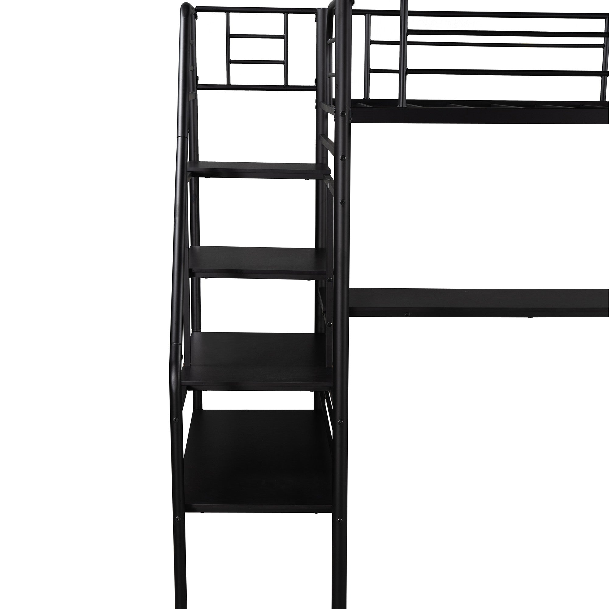 Mod Black Twin Size Metal Loft Bed with Desk and Stairs