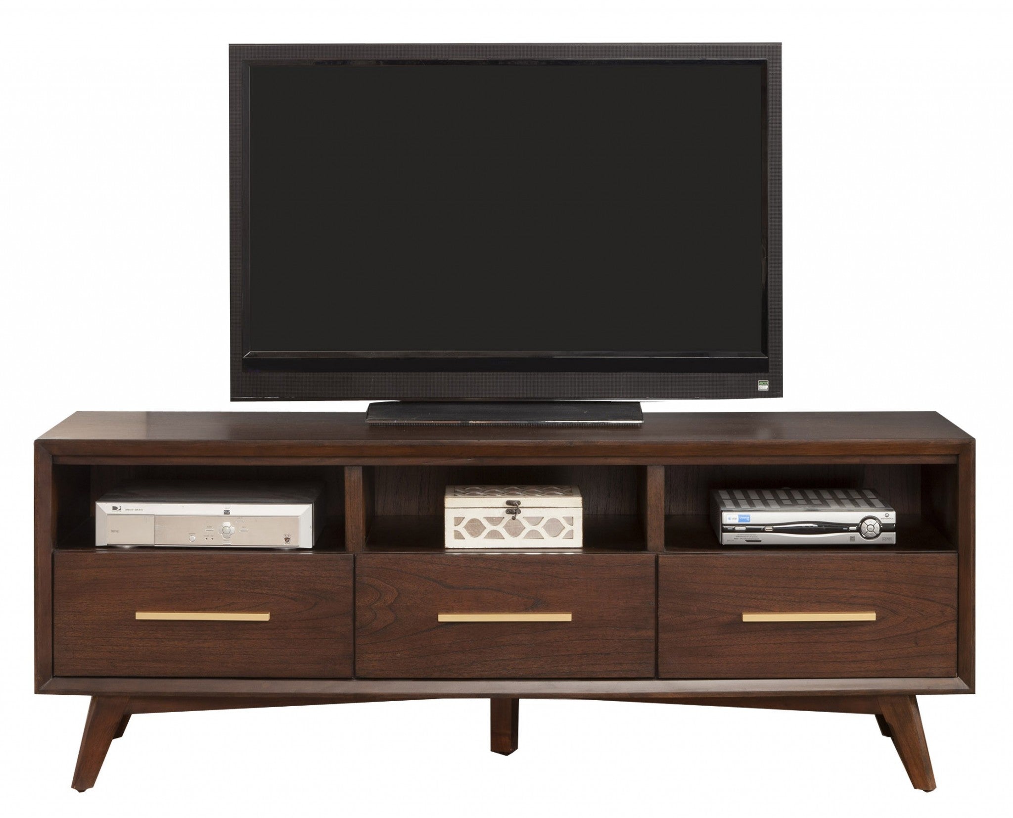 64" Brown Mahogany Solids & Veneer Open shelving TV Stand