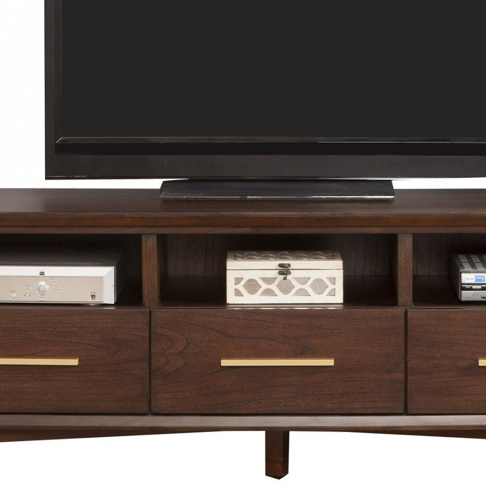 64" Brown Mahogany Solids & Veneer Open shelving TV Stand