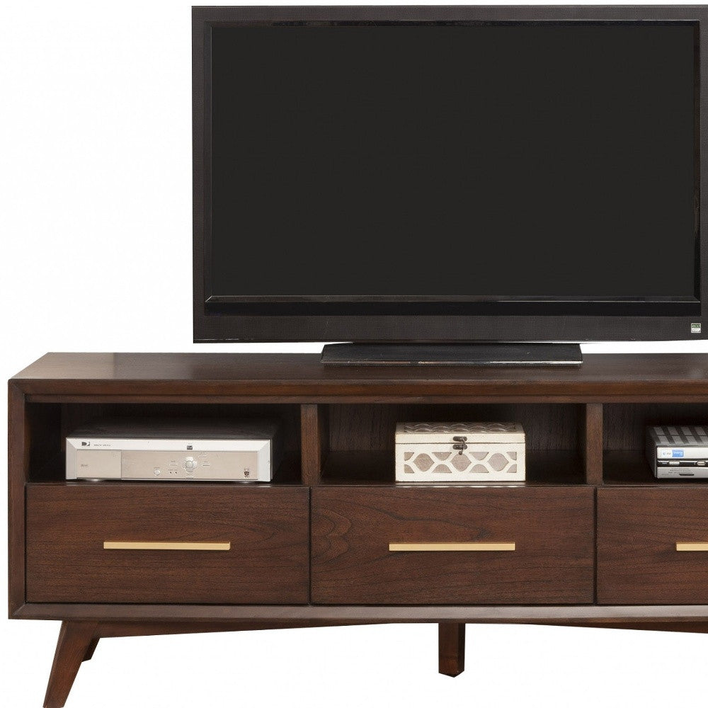 64" Brown Mahogany Solids & Veneer Open shelving TV Stand