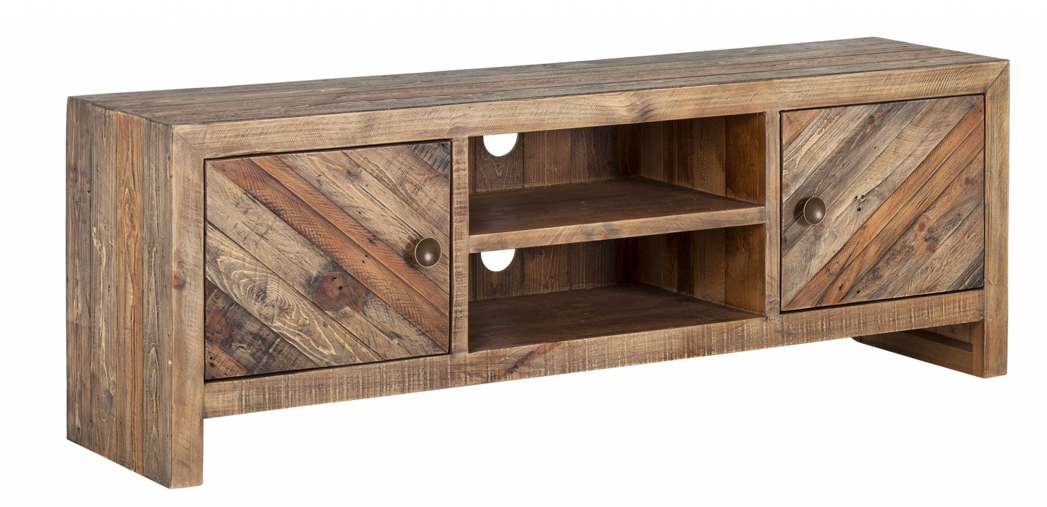 63" Wood Brown Reclaimed Pine And Plywood Open Shelving TV Stand