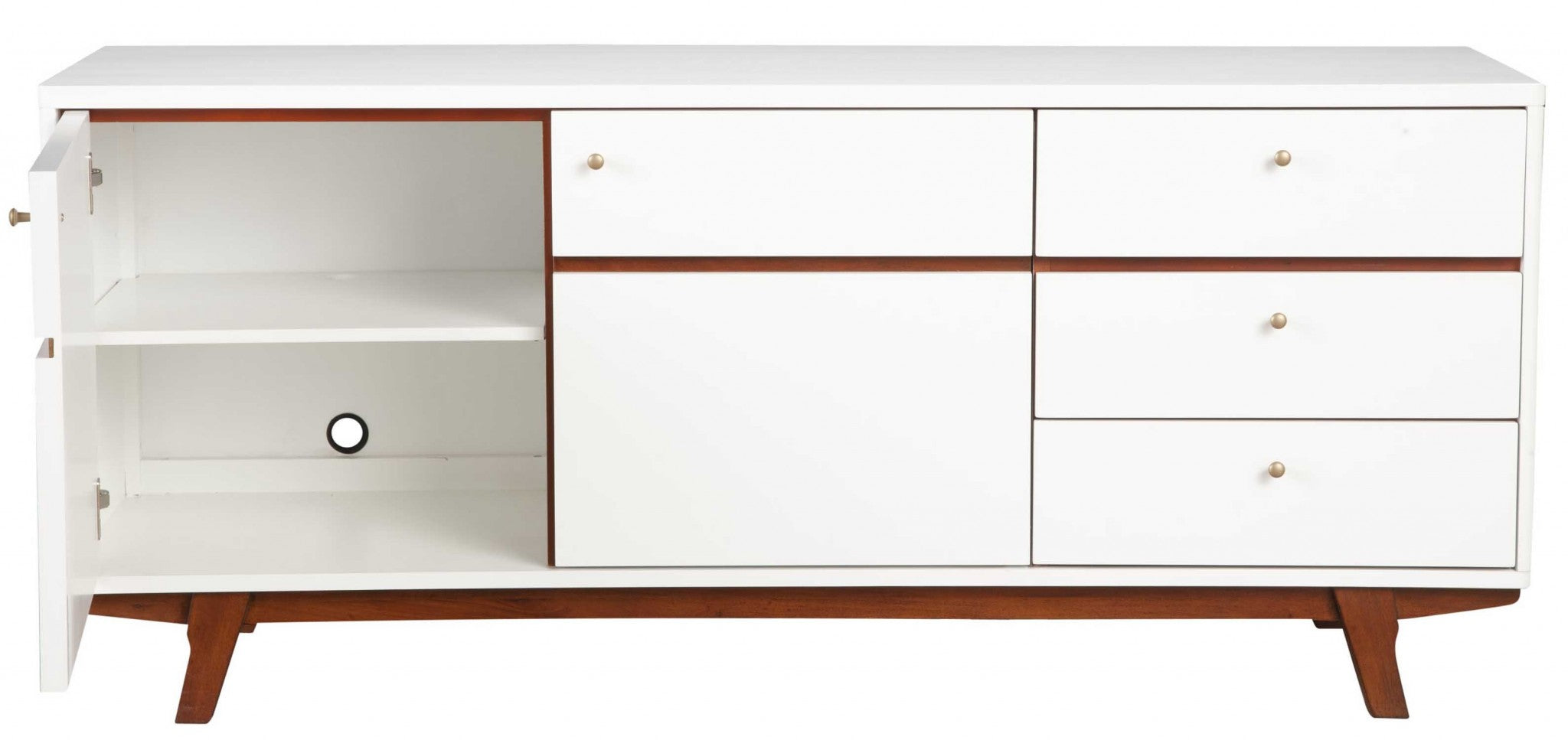 65" White Mahogany Solids And Veneer Cabinet Enclosed Storage TV Stand