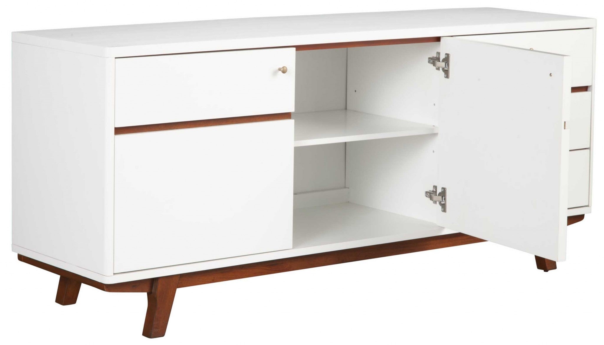 65" White Mahogany Solids And Veneer Cabinet Enclosed Storage TV Stand