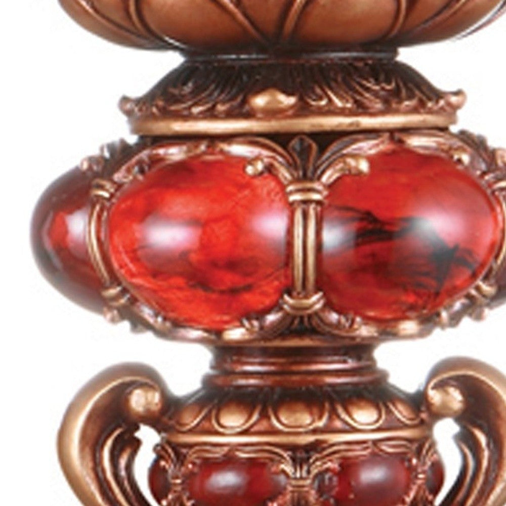 16" Tall Red and Brown Faux Marble Candle Holder with Candle