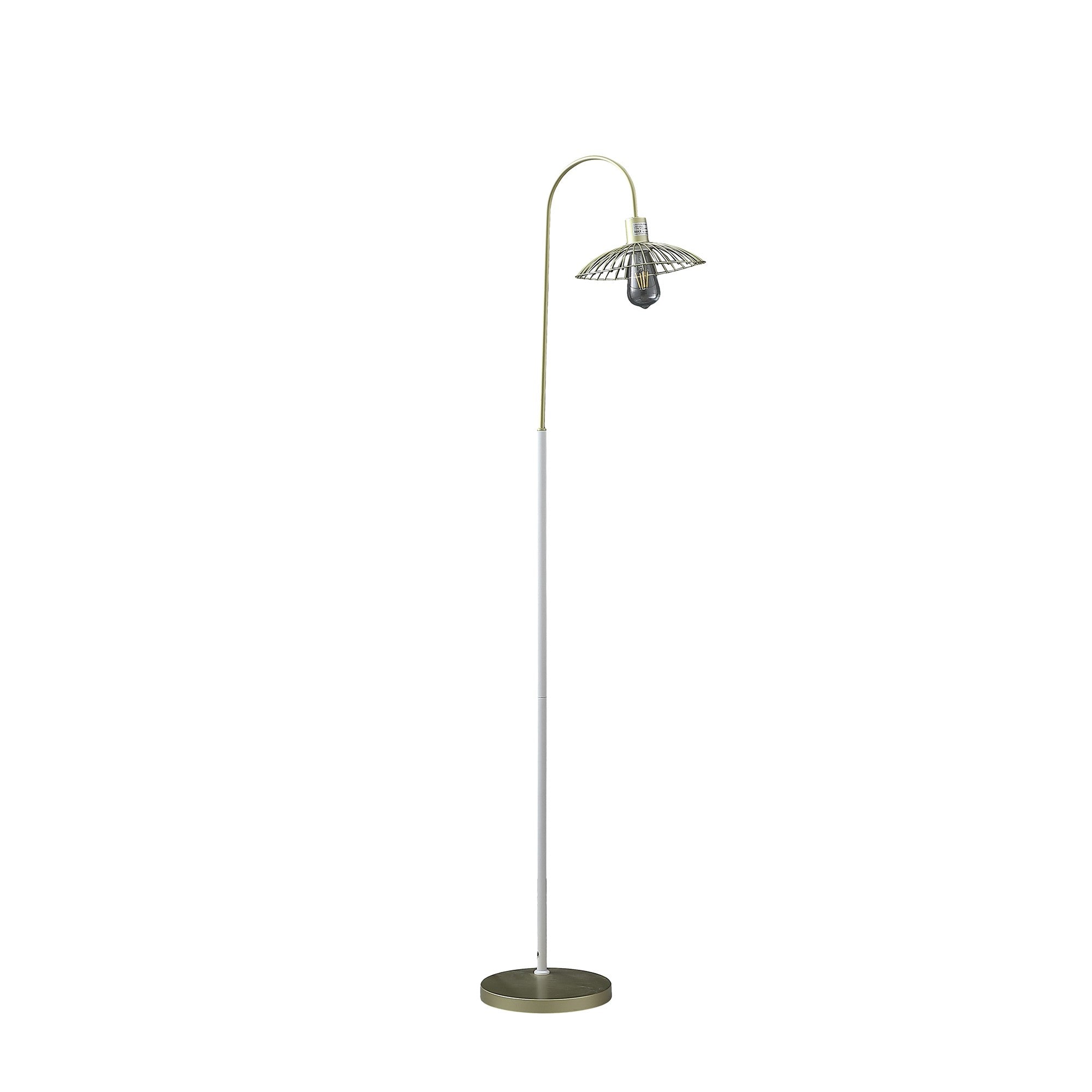 64" Gold and Arched Floor Lamp With Metal Cage Shade