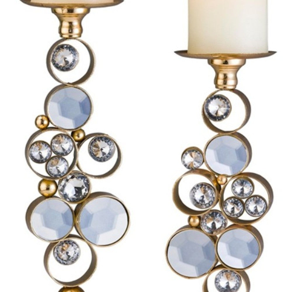 Set Of Two Gold Bling Tabletop Pillar Candle Holder