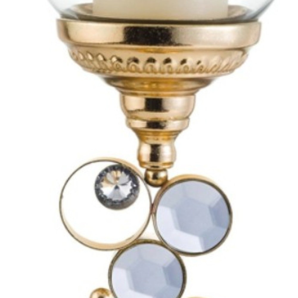 18" Gold and Faux Crystal Bling Tabletop Hurricane Candle Holder