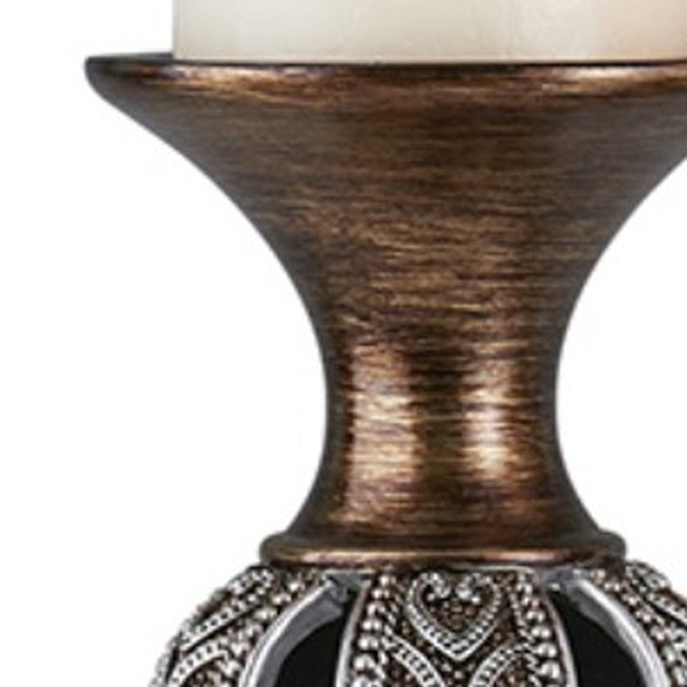 Set Of Two Brown and Black Pillar Tabletop Pillar Candle Holder