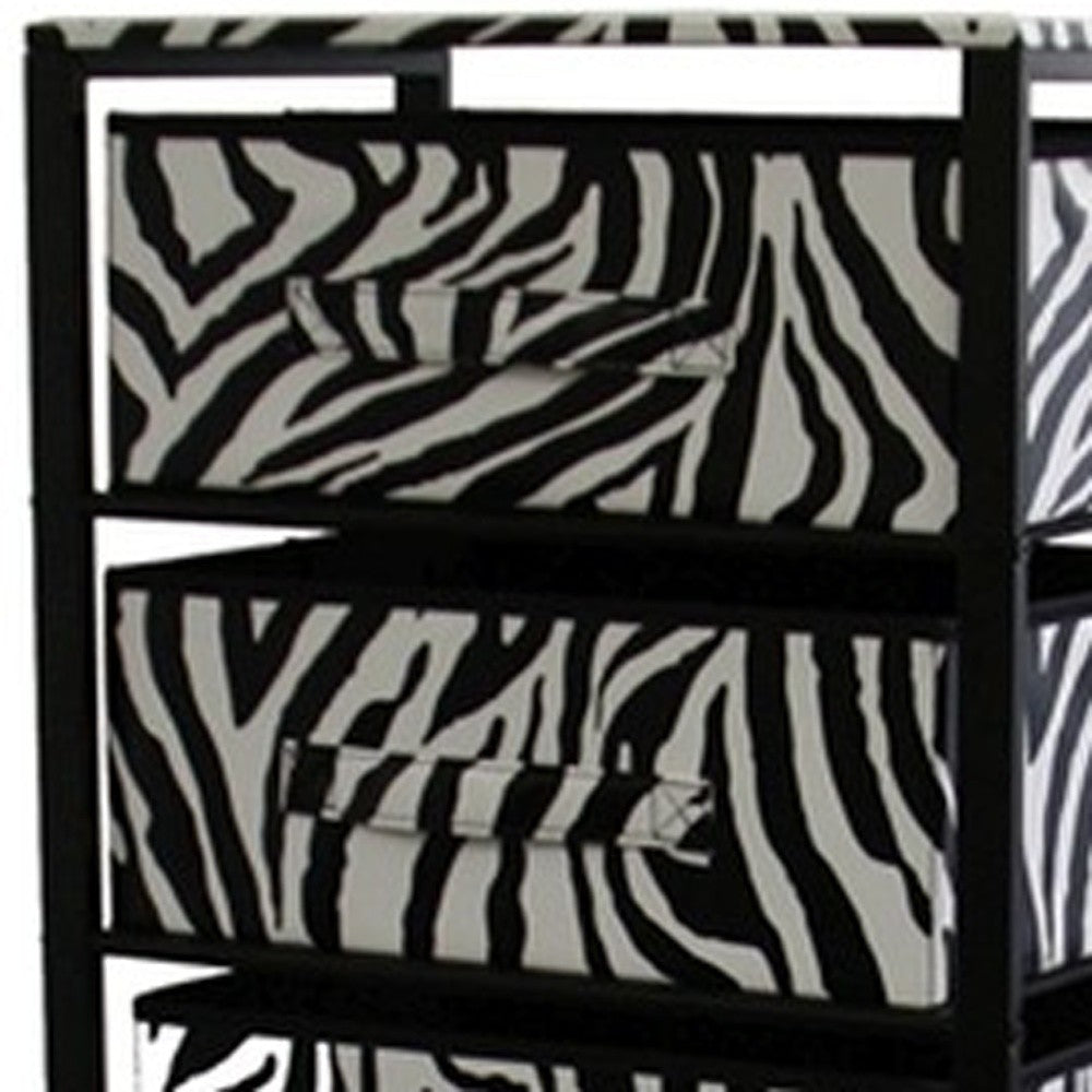 Zebra Black and White Rolling Six Drawer Tower Organizer