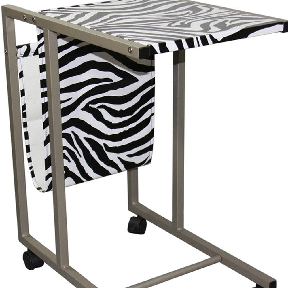 14" Black and White and Silver Metal Writing Desk