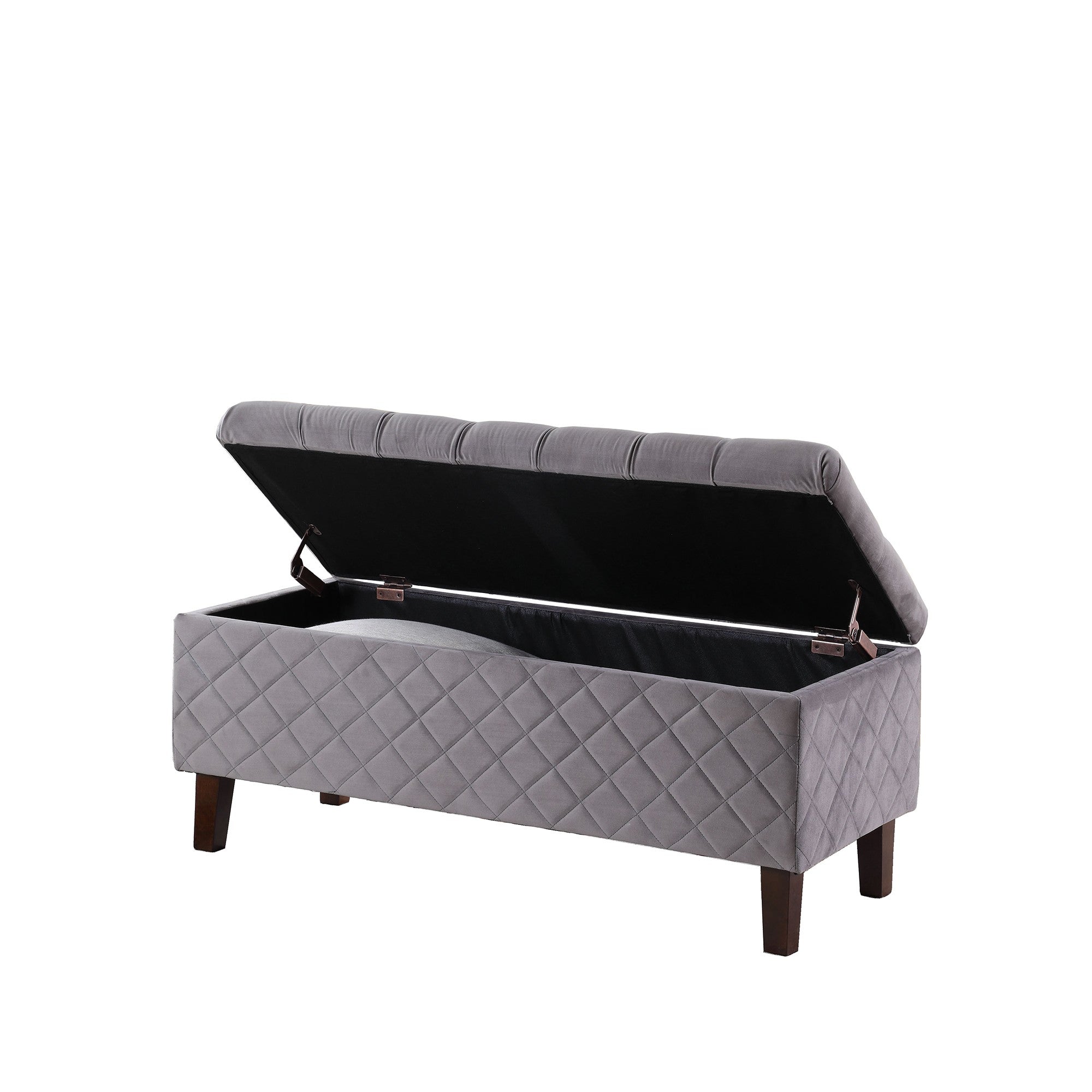 41" Gray and Dark Brown Upholstered Polyester Blend Bench with Flip top