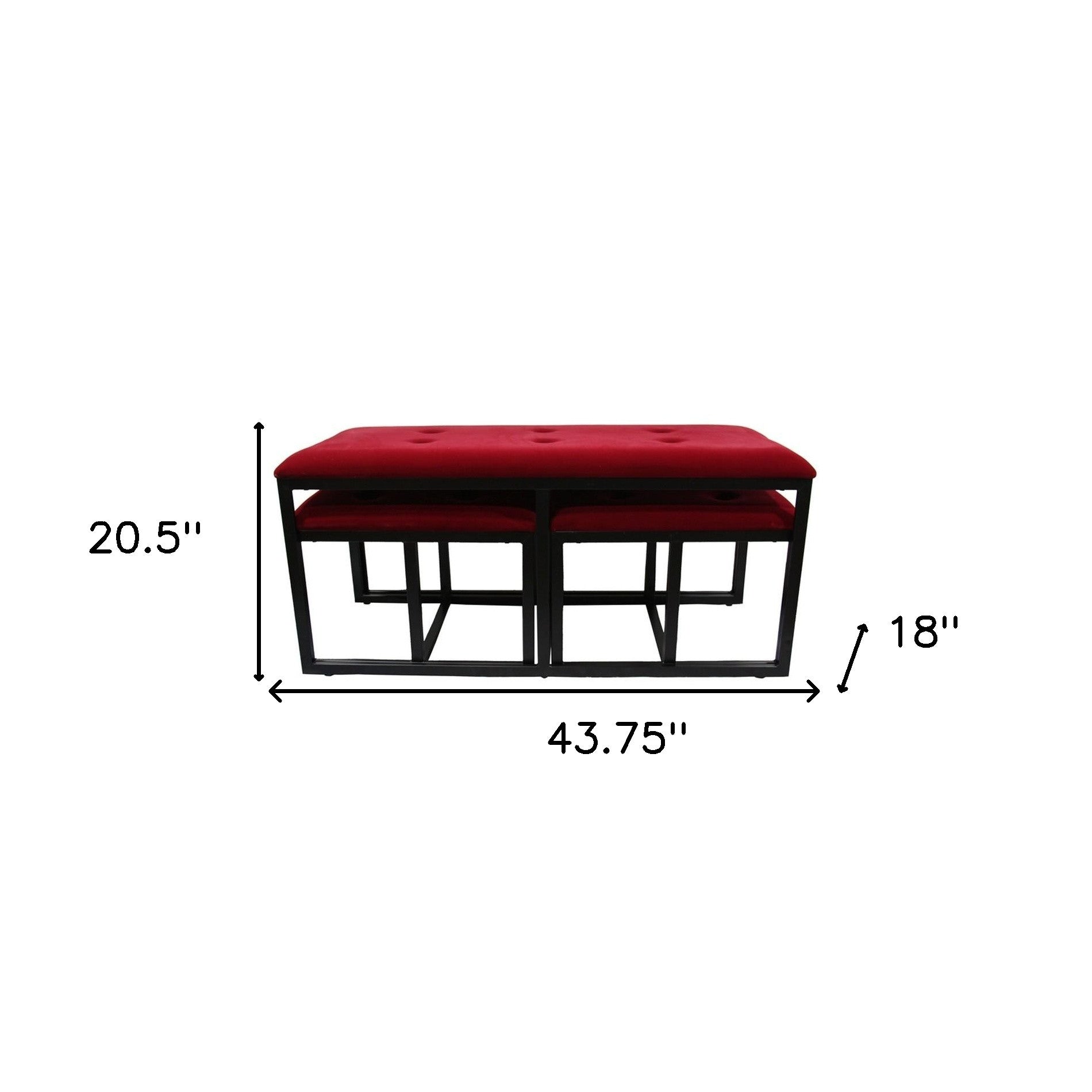 18" Red and Black Upholstered Microfiber Bench