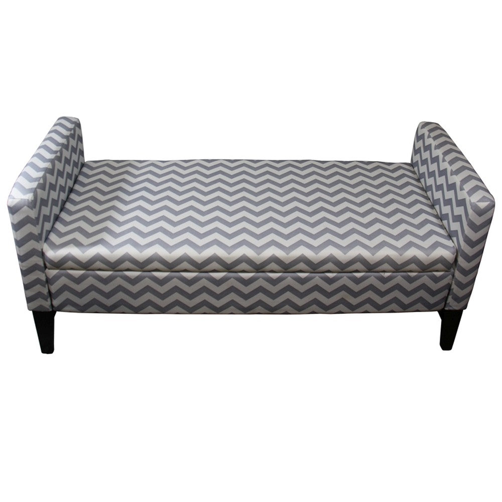 53" Gray and White and Black Upholstered Polyester Blend Geometric Bench with Flip top