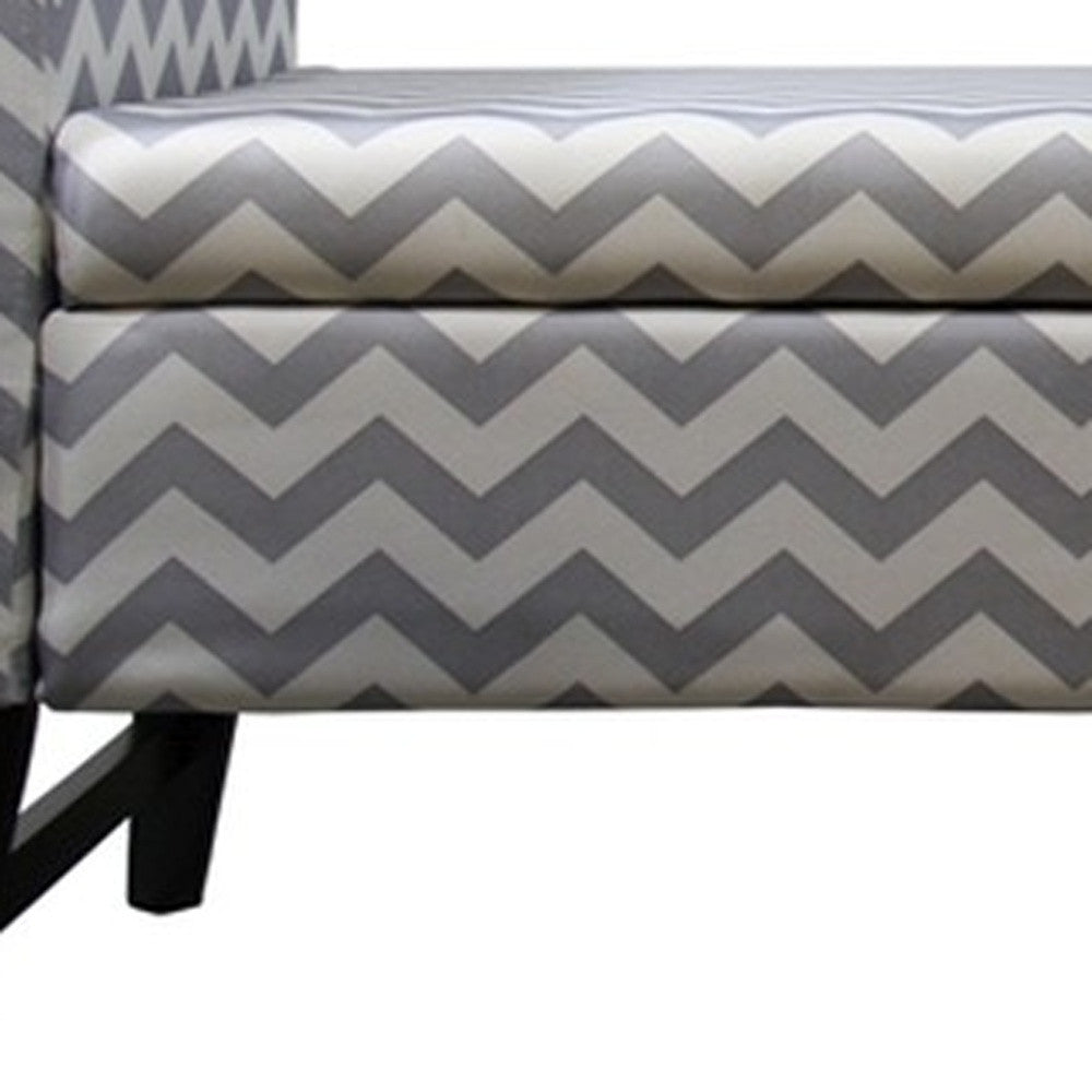 53" Gray and White and Black Upholstered Polyester Blend Geometric Bench with Flip top