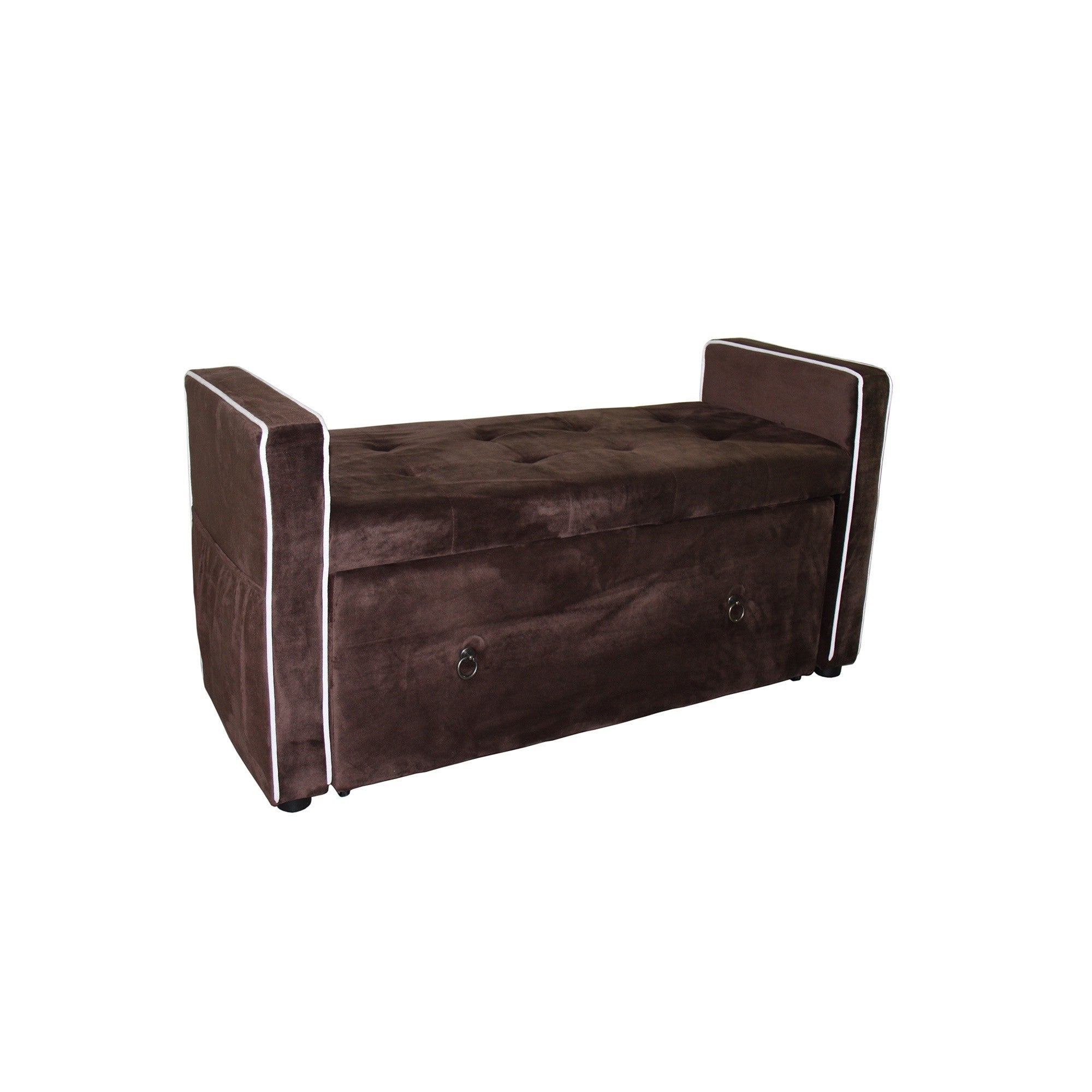 Brown Suede Shoe Storage Bench with Drawer