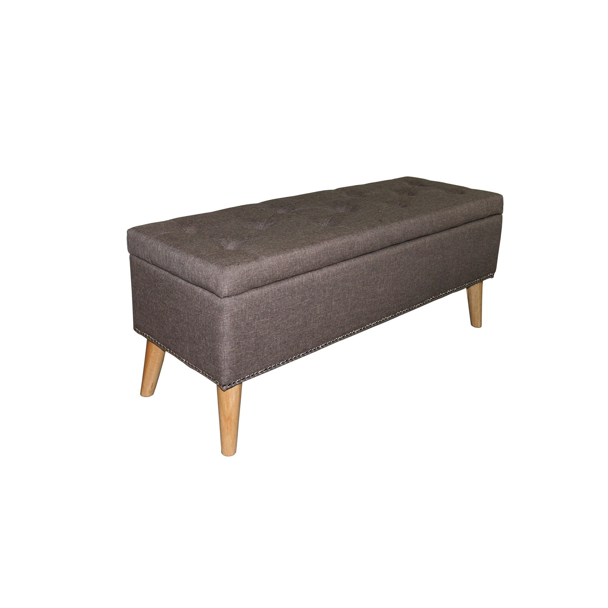 Gray Brown Linen Look Tufted Storage Bench