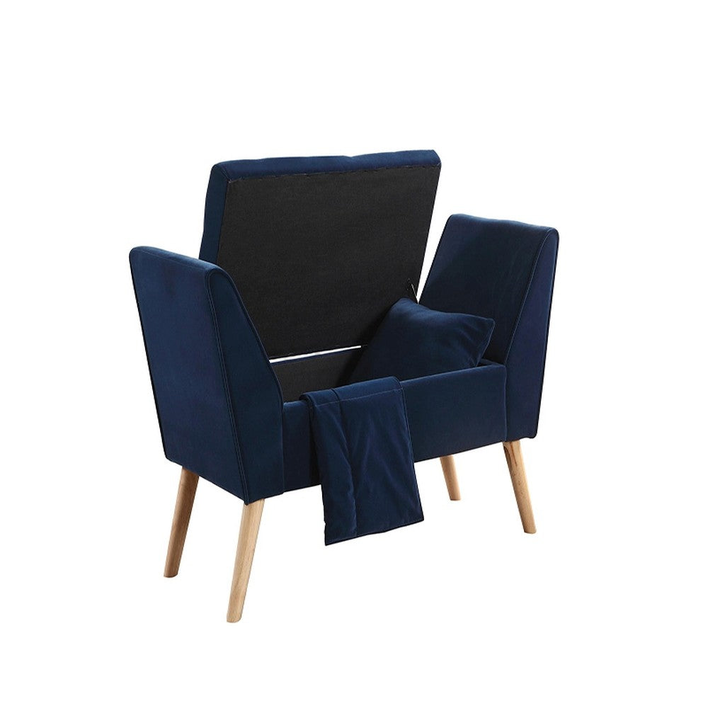 47" Navy Blue and Natural Upholstered Microsuede Bench with Flip top