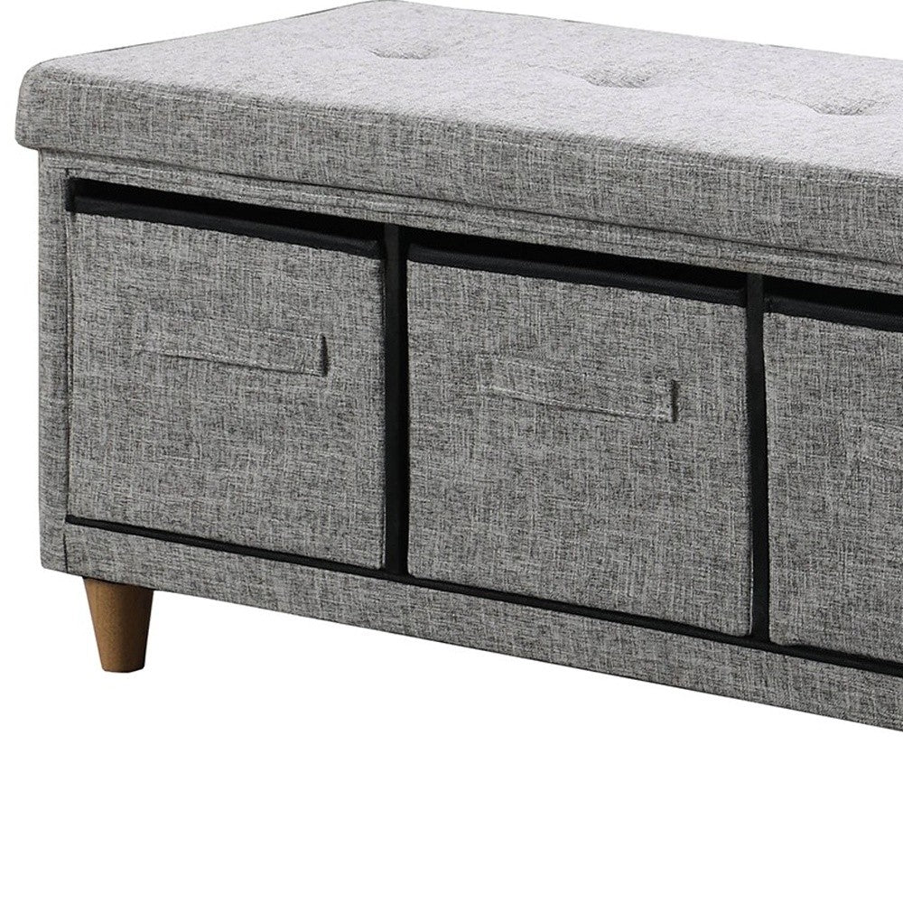 40" Gray and Brown Tufted Fabric Upholstered Storage Bench with Drawers