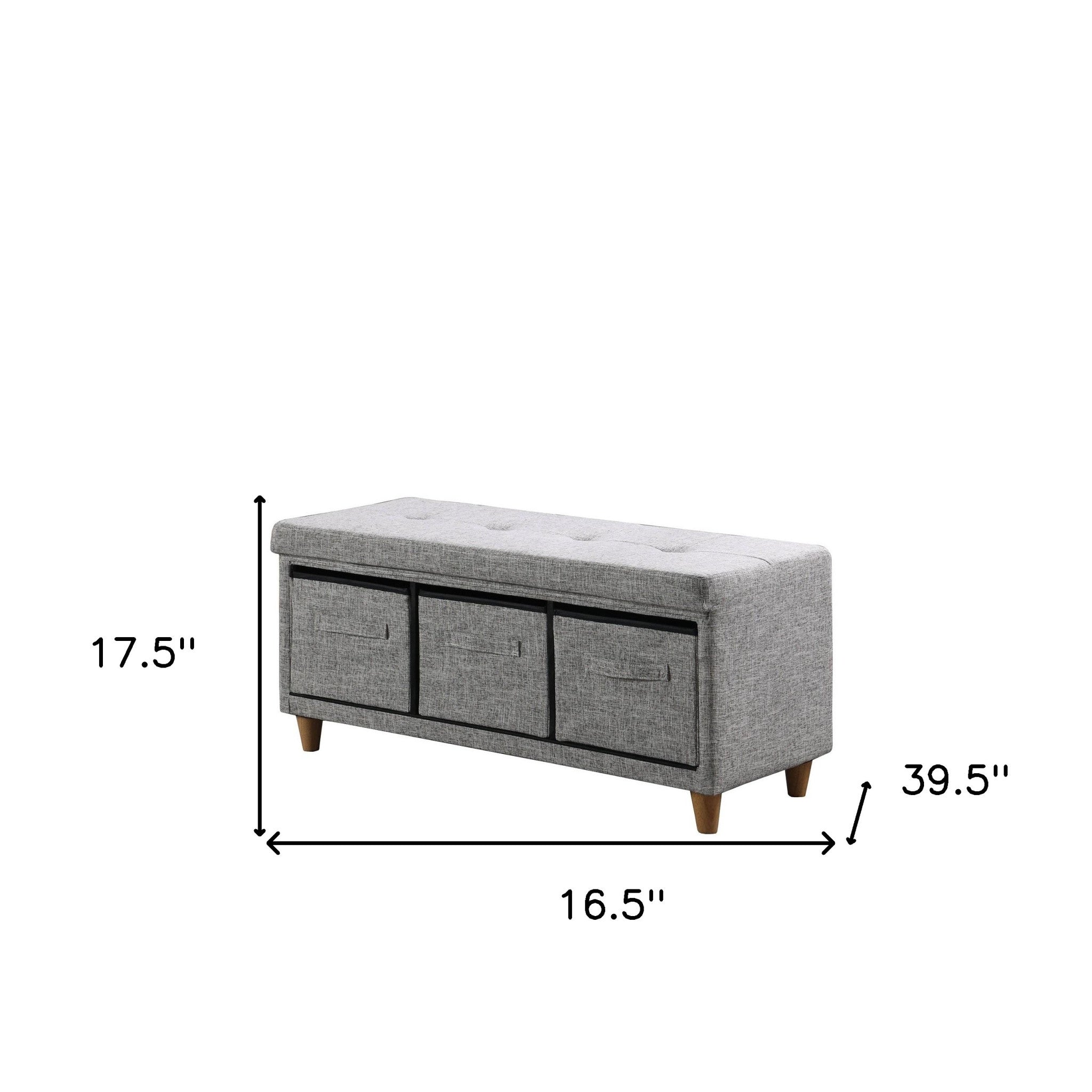 40" Gray and Brown Tufted Fabric Upholstered Storage Bench with Drawers