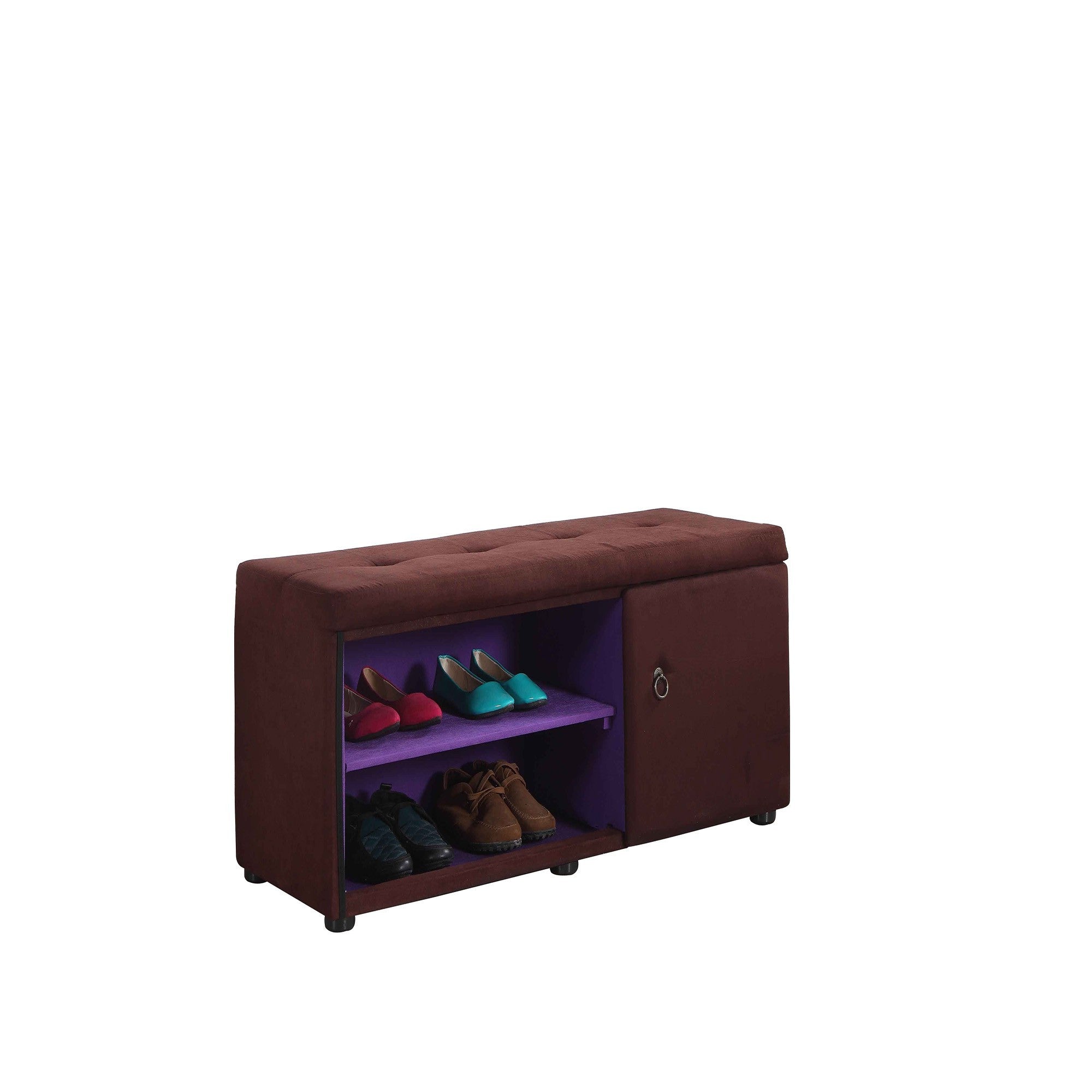 Brown and Purple Tufted Shoe Storage Bench