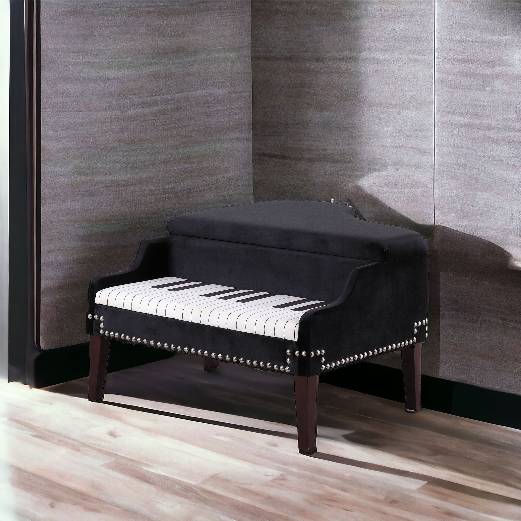 Black Velour Baby Grand Piano Storage Bench