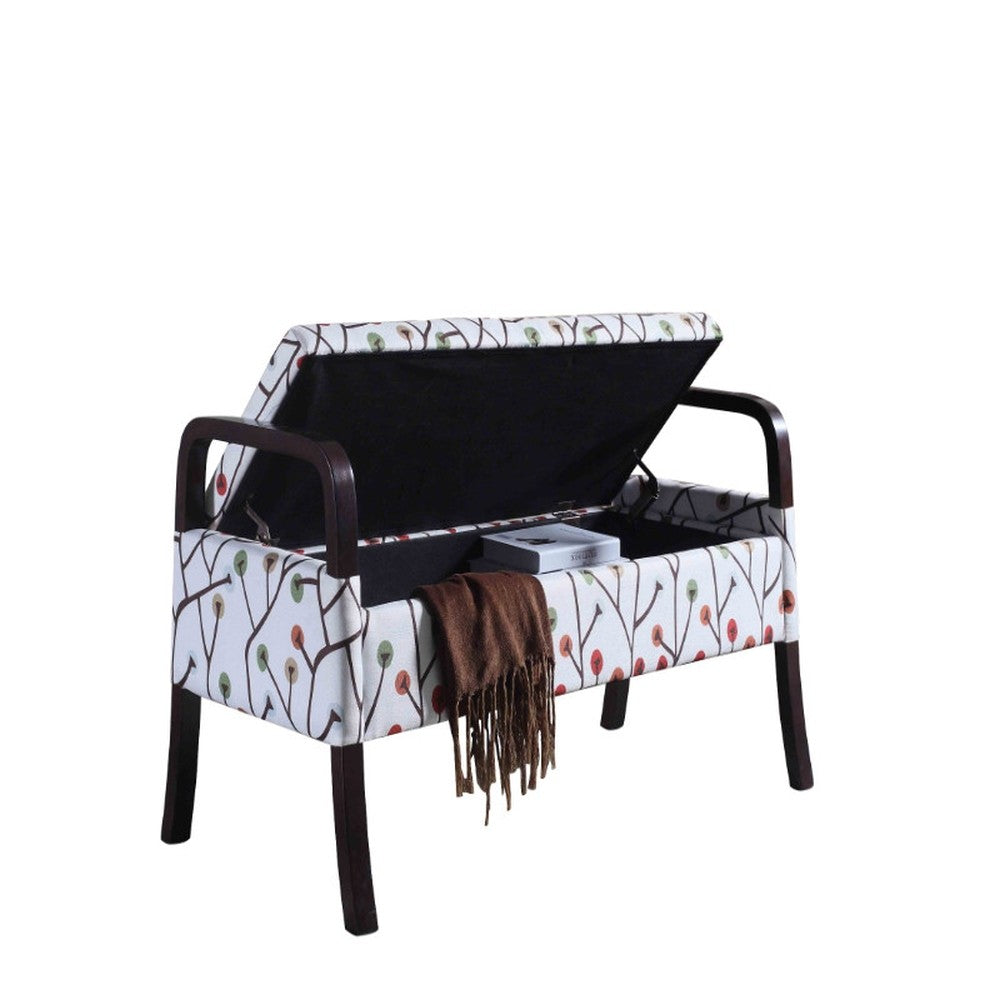 17" Dark Brown And Blue Upholstered 100% Polyester Floral Entryway Bench With Flip Top