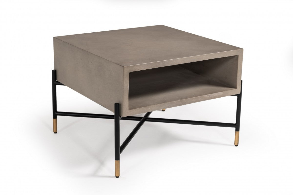 Modern Gray Concrete and Black Metal Coffee Table