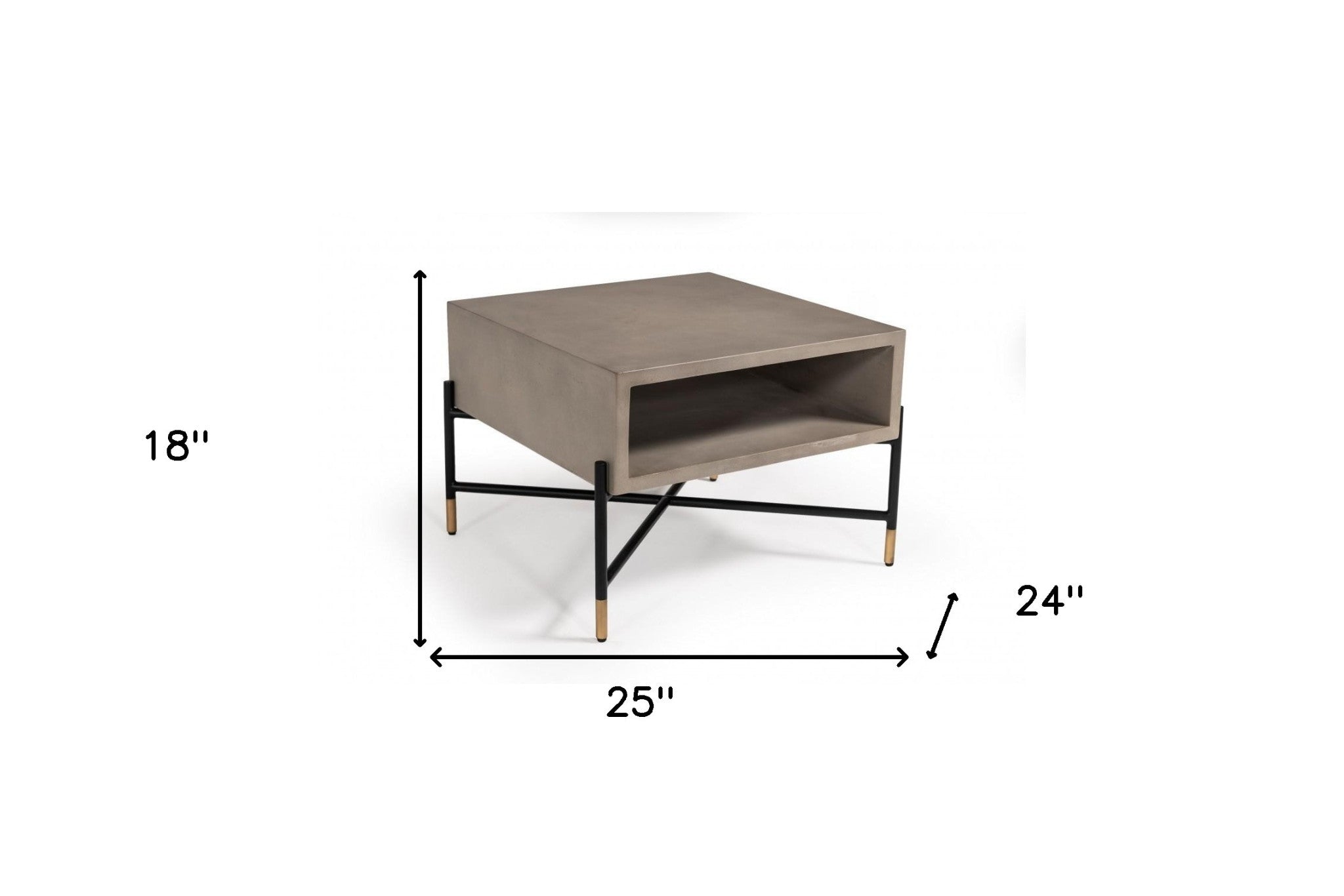 Modern Gray Concrete and Black Metal Coffee Table