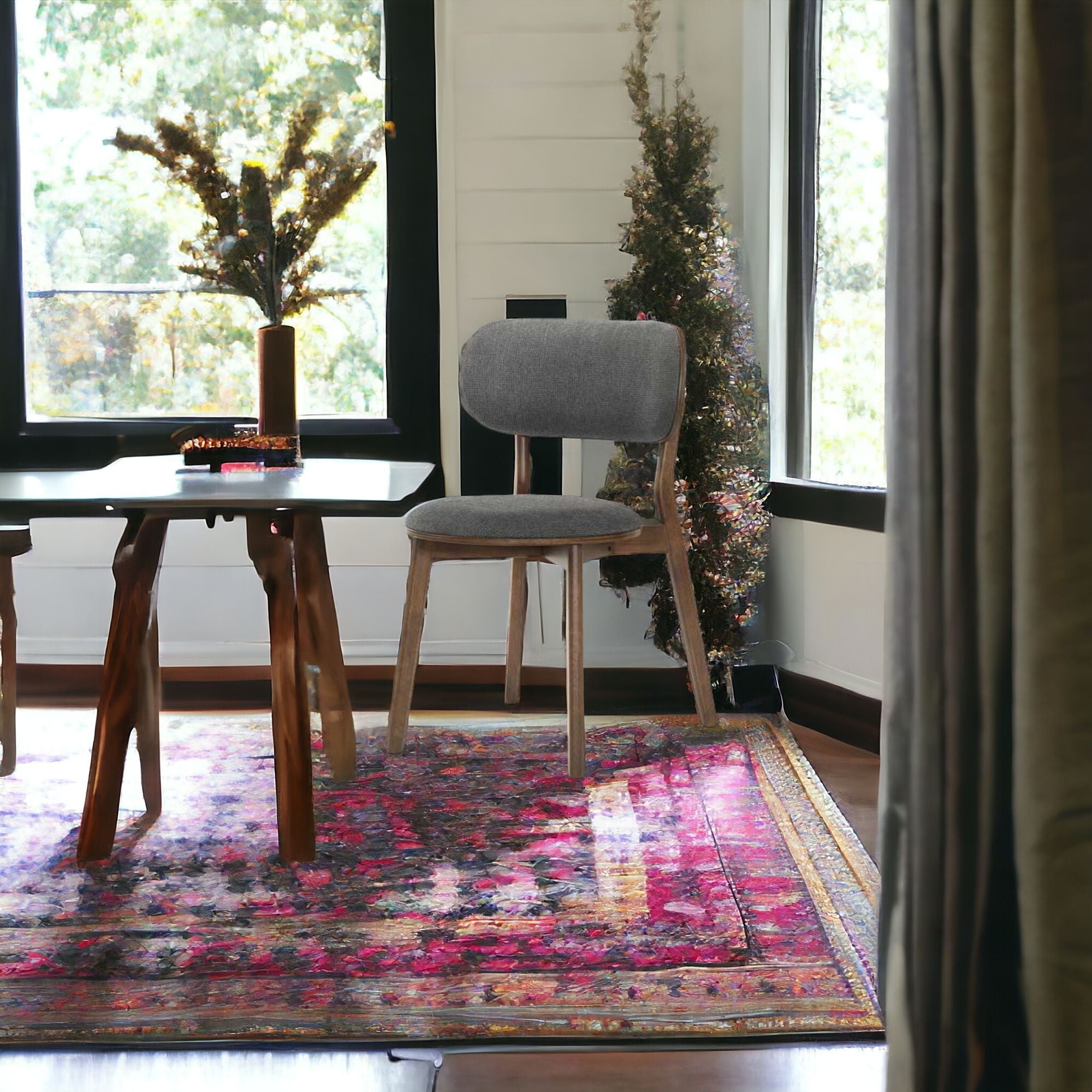 Set of Two Dark Gray Walnut Modern Dining Chairs