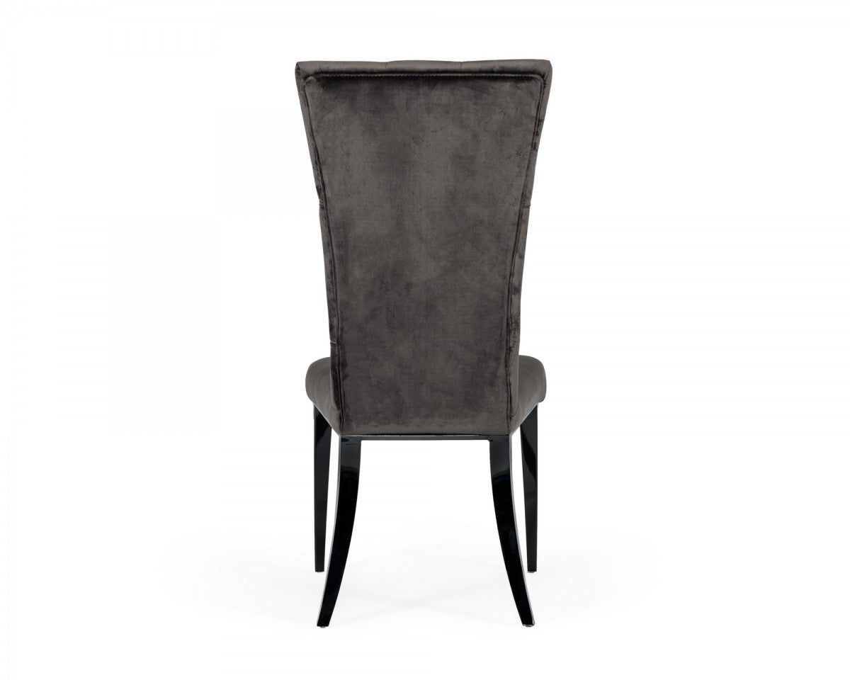 Set of Two Gray Velvet Modern Dining Chairs