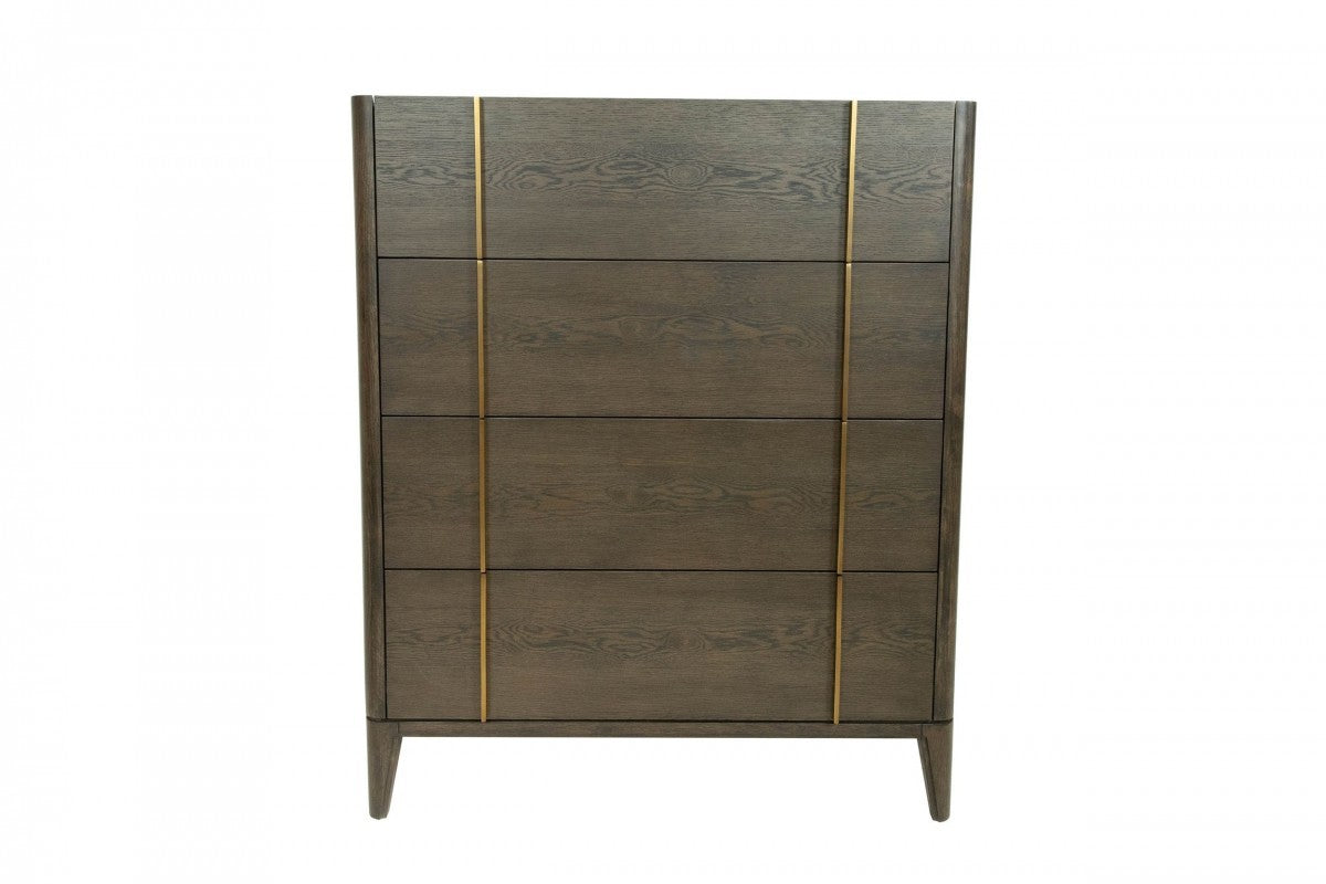 39" Dark Brown and gold Solid Wood Four Drawer Dresser