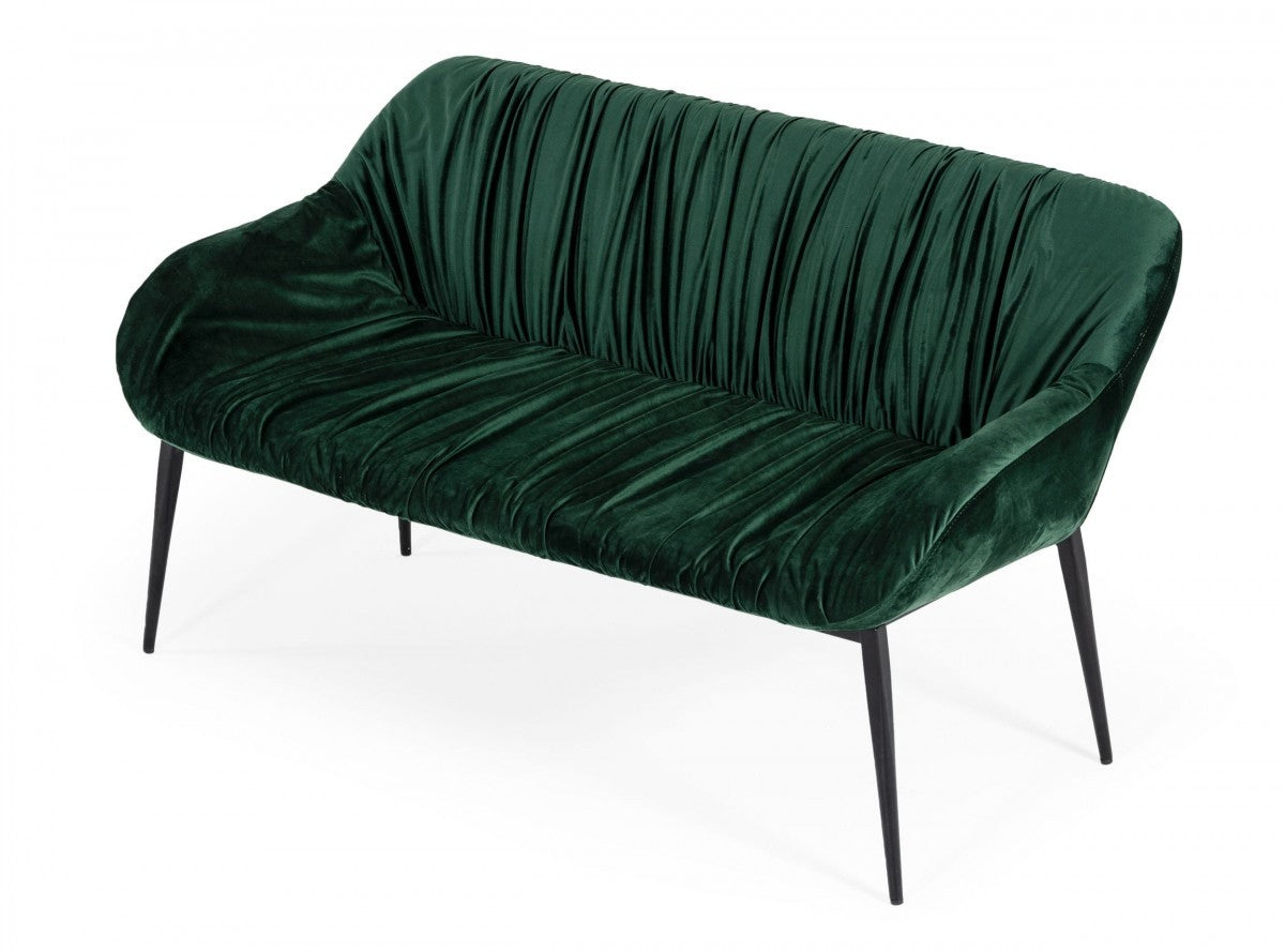 56" Green And Dark Brown Upholstered Velvet Dining bench