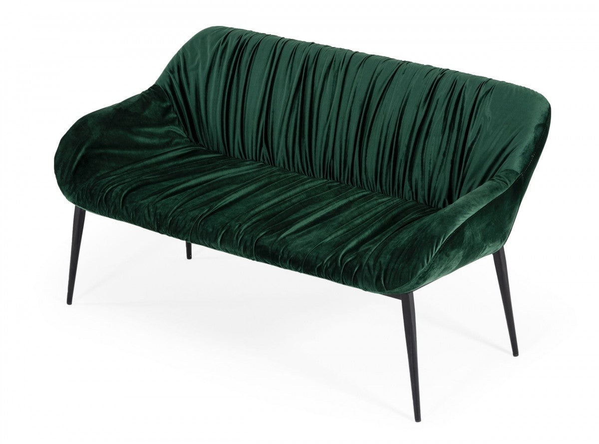 56" Green and Black Velvet Upholstered Dining Bench