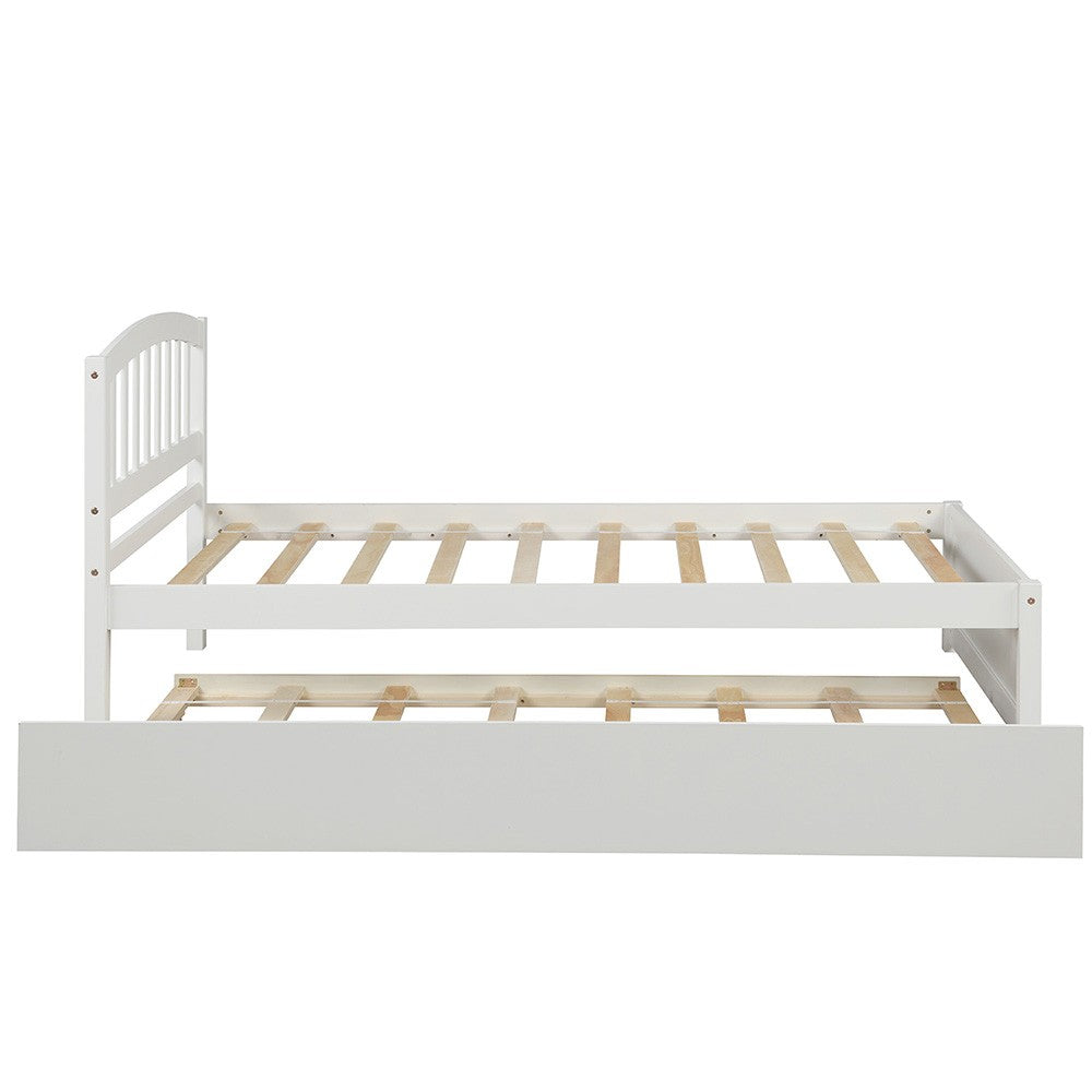 White Wood Twin Bed Frame with Trundle