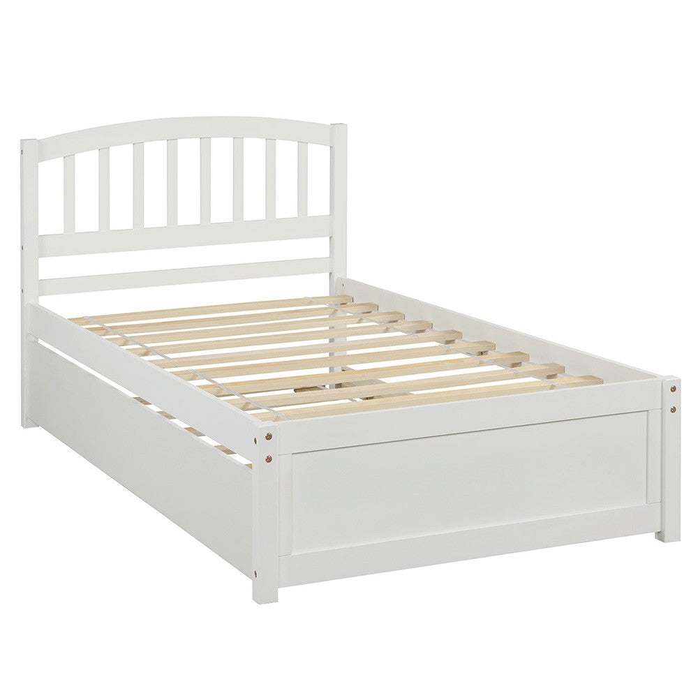 White Wood Twin Bed Frame with Trundle