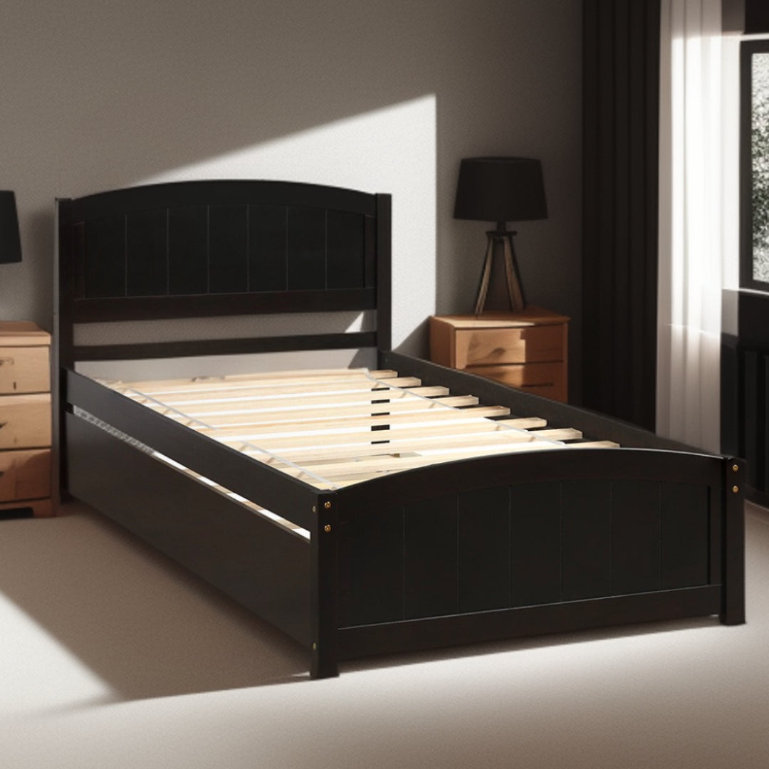 Espresso Wood Twin Bed Frame with Trundle