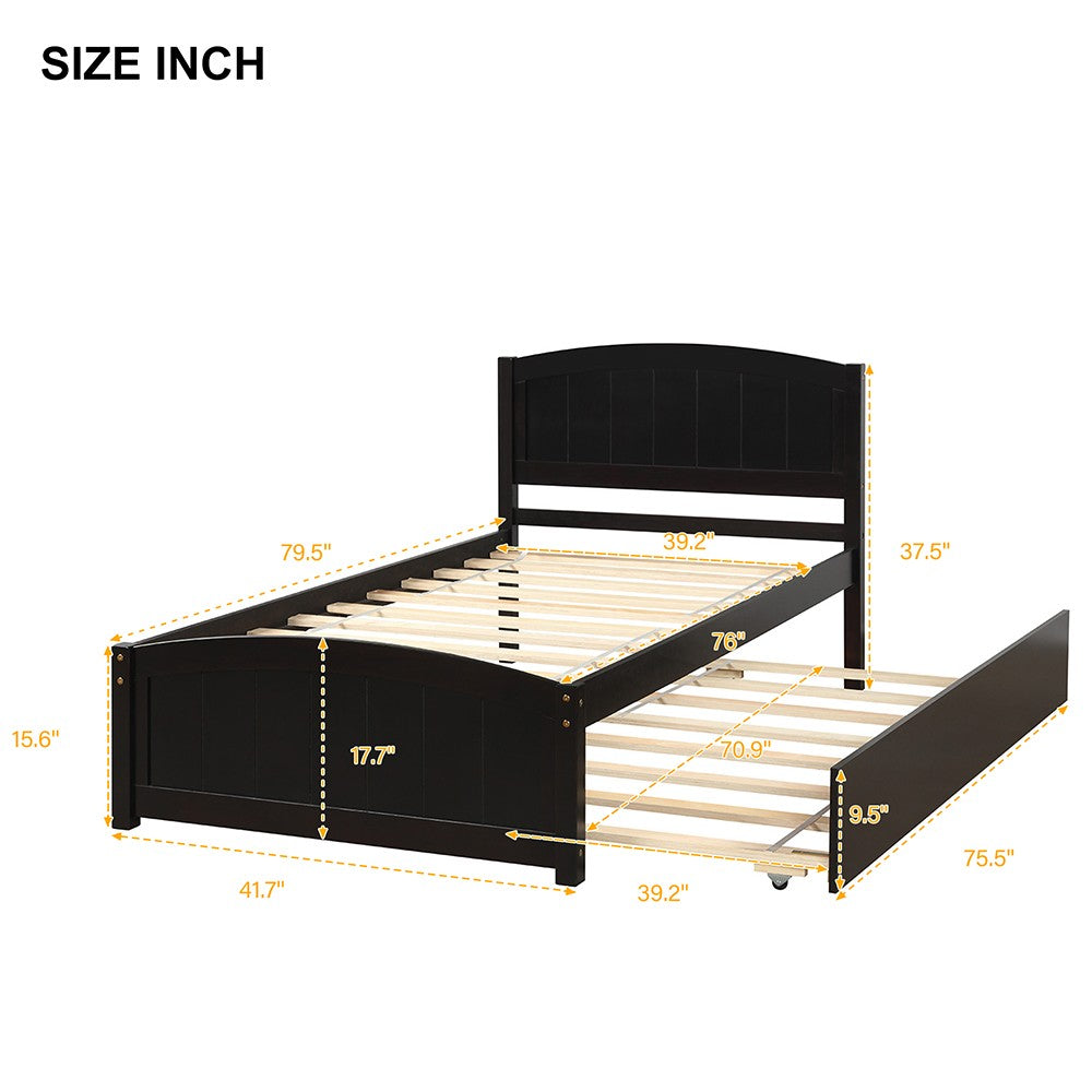 Espresso Wood Twin Bed Frame with Trundle