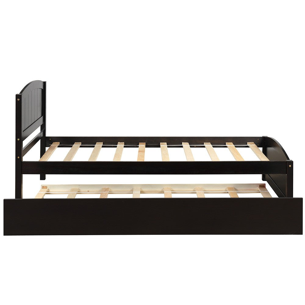 Espresso Wood Twin Bed Frame with Trundle