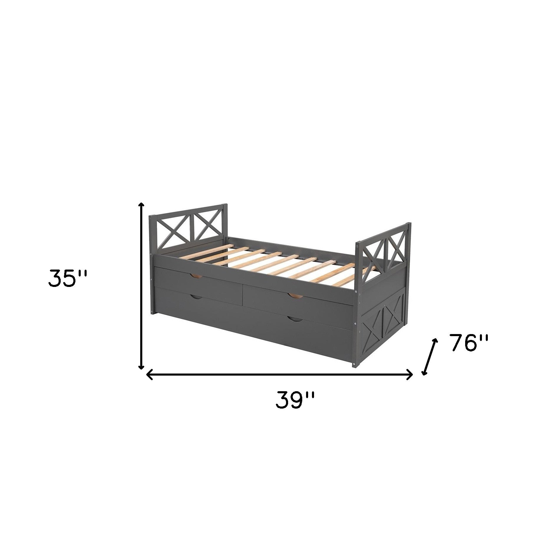 Gray Wood Twin Bed Frame with Trundle