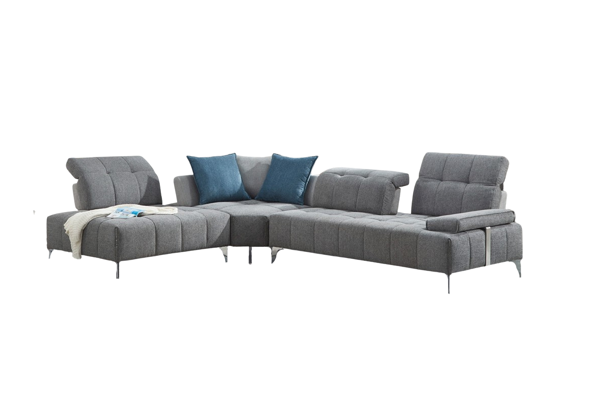 Gray Polyester Modular L Shaped Three Piece Corner Sectional