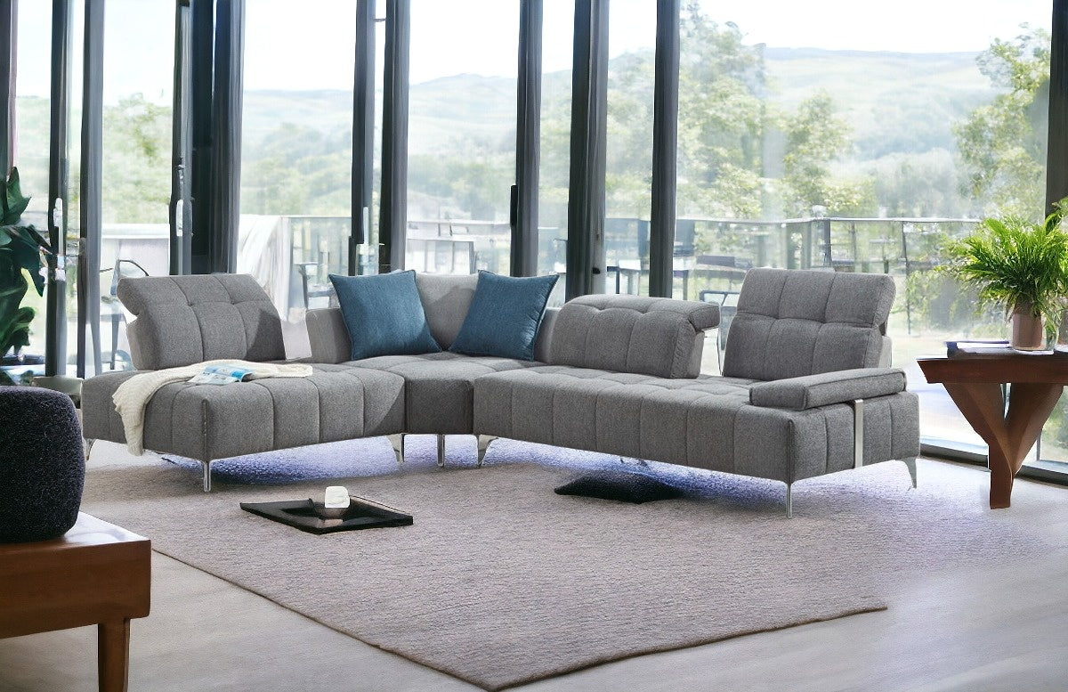 Gray Polyester Modular L Shaped Three Piece Corner Sectional